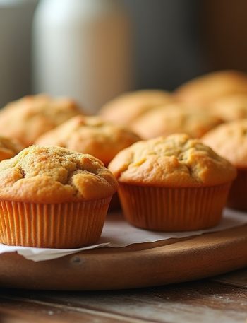 Keto carrot muffins in paper liners on a wooden board.