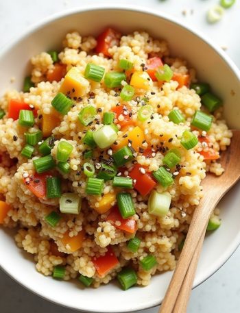Classic keto cauliflower fried rice with eggs, vegetables, and green onions in a bowl