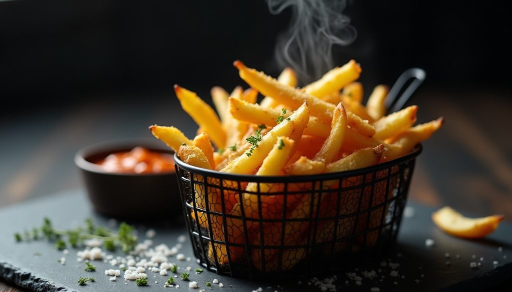 Keto rutabaga fries served in a fry basket with chipotle mayo dip