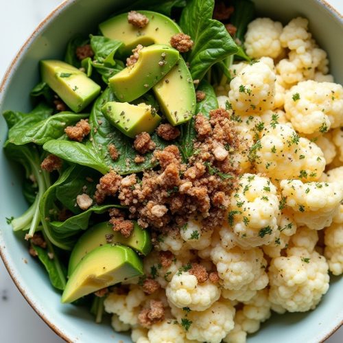 Keto lunch recipes category bowl on a tabletop