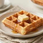 Keto chaffle recipe topped with melted butter and syrup