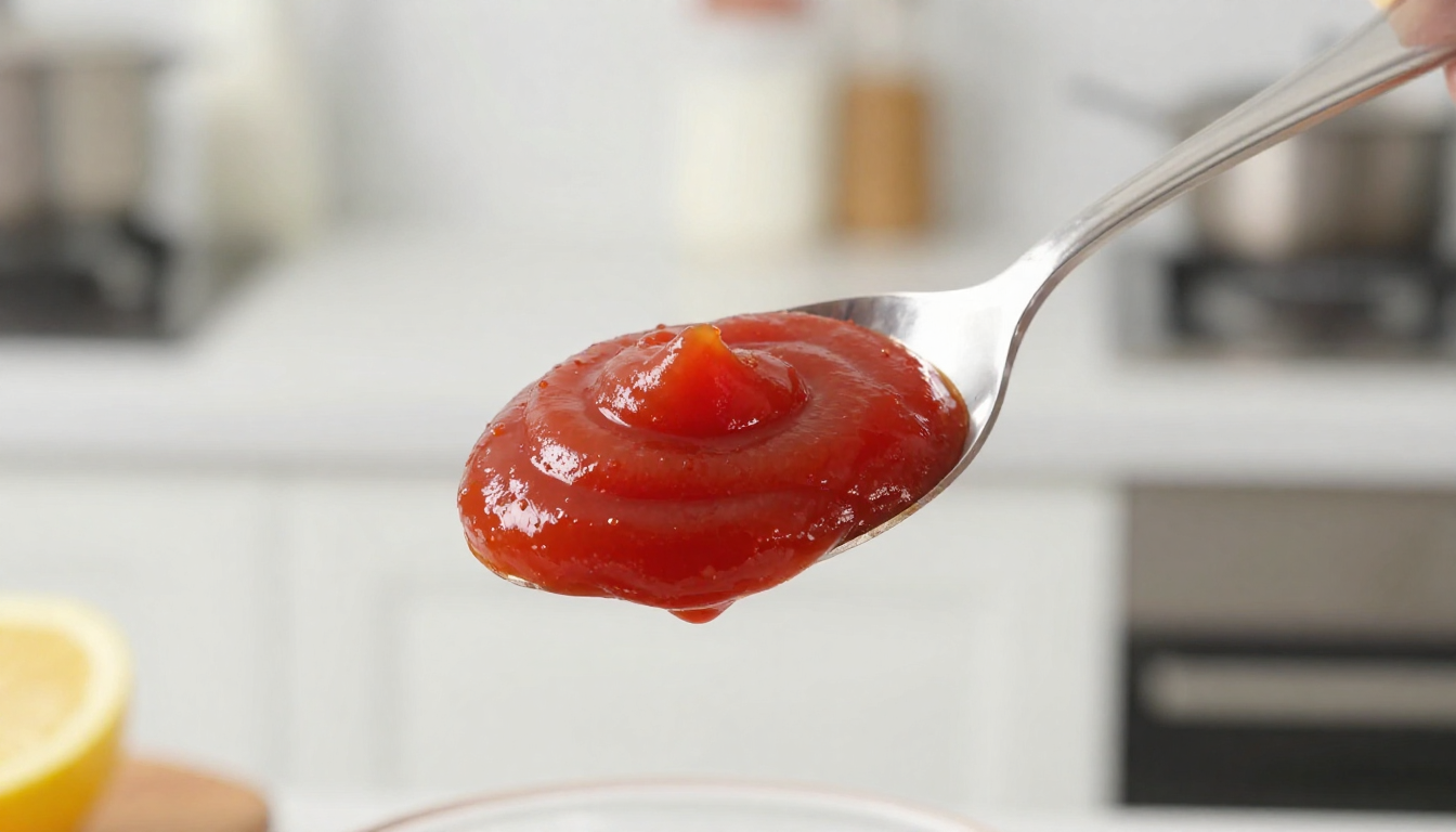 Spoon of homemade low carb keto ketchup