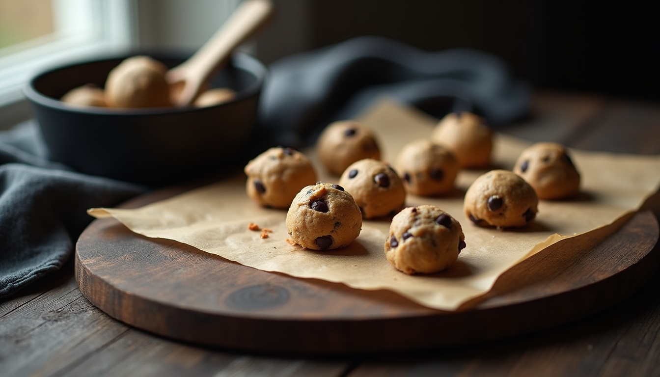 Shaping Keto Chocolate Chip Cookies dough before baking