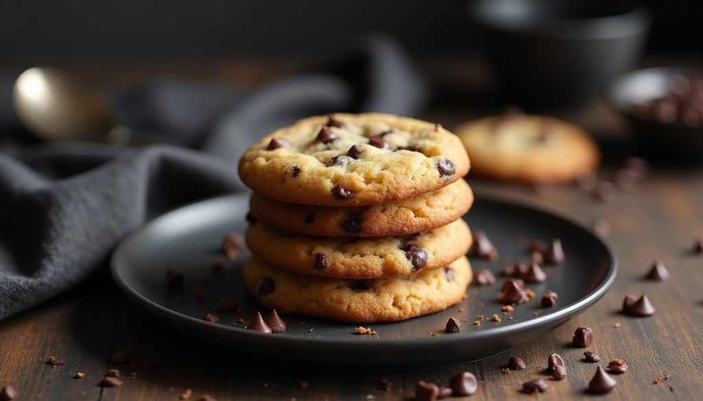 Keto Chocolate Chip Cookies stacked on a plate
