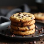 Keto Chocolate Chip Cookies stacked on a plate