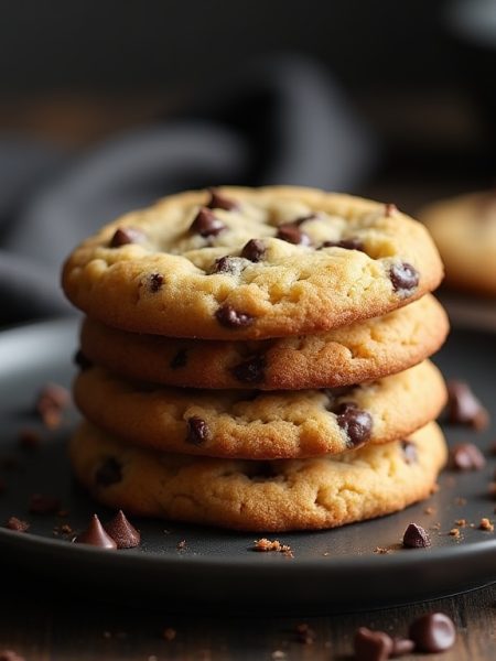 Keto Chocolate Chip Cookies stacked on a plate