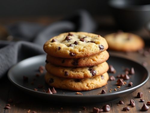 Keto Chocolate Chip Cookies stacked on a plate
