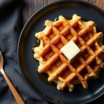 Keto Protein Waffles on a plate with a spread of butter