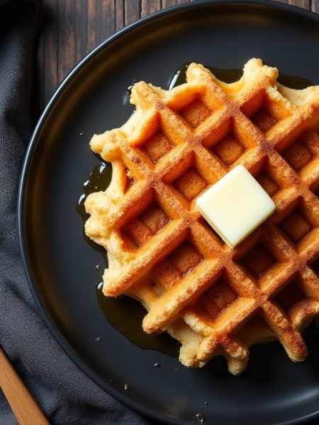 Keto Protein Waffles on a plate with a spread of butter