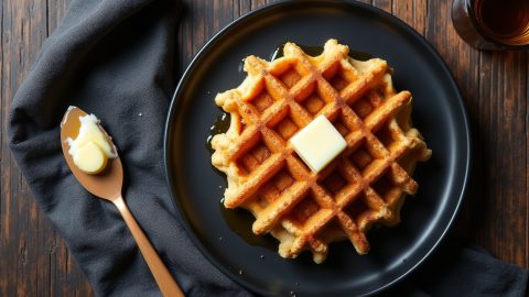 Keto Protein Waffles on a plate with a spread of butter