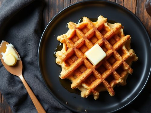 Keto Protein Waffles on a plate with a spread of butter