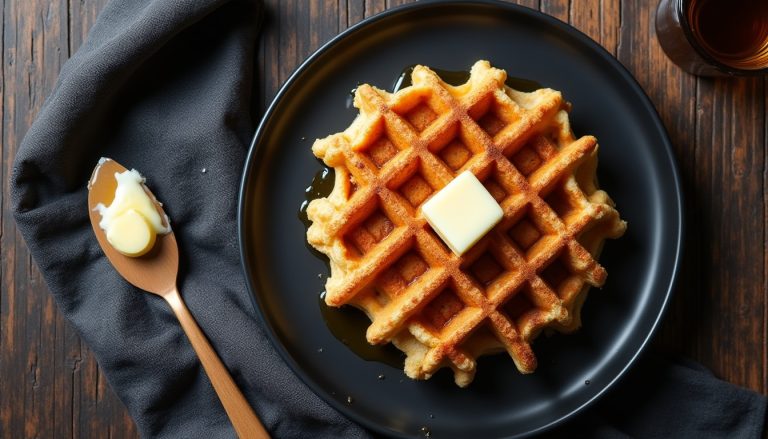 Keto Protein Waffles on a plate with a spread of butter